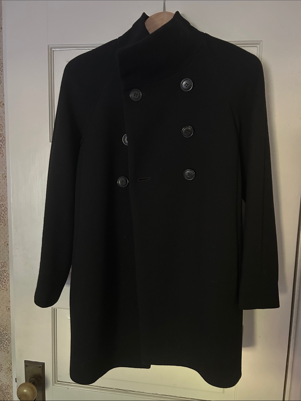 J. Crew Black Double Cloth Wool Coat with Gold Chain Detail